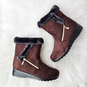 Fashion Women Winter Flock Wedges Zipper Keep Warm Snow Comfortable Mid Boots